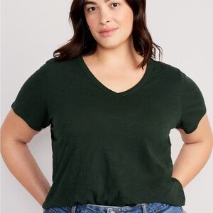 Old Navy Women's Short Sleeve V-Neck Slub Knot Tee Dark Bottle Green 3X